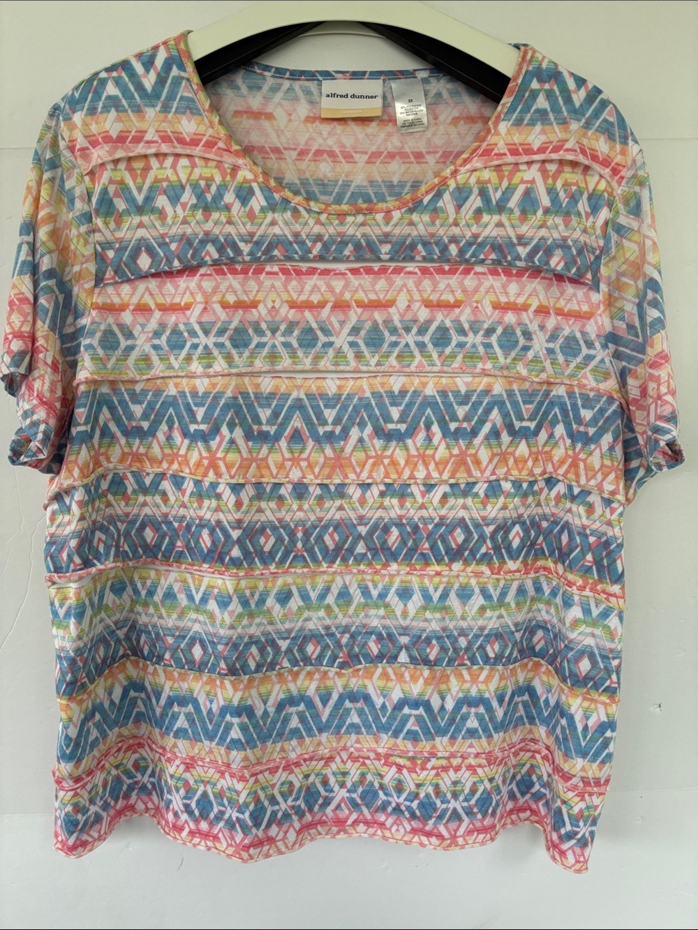 Alfred Dunner Multicolor Geometric Short Sleeve T-shirt Top 2X